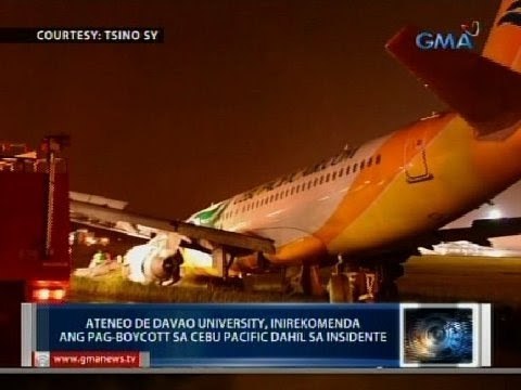 Saksi: Eroplano ng Cebu Pacific na lumagpas sa runway, 'di pa rin naaalis hanggang ngayon