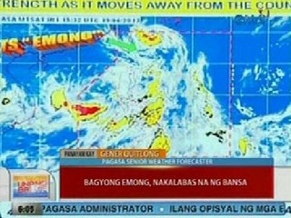 UB: Bagyong Emong, nakalabas na ng bansa