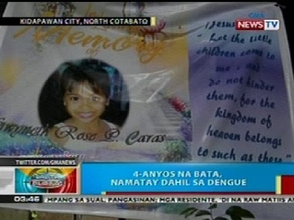 BP: 4-anyos na bata sa Kidapawan City, namatay dahil sa dengue