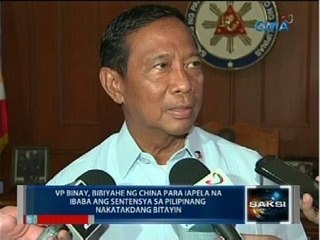 Vice Pres. Binay, bibiyaheng China para iapela ang sentensya sa Pilipinang nakatakdang bitayin