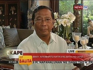 KB: Vice Pres. Jejomar Binay: Nirerespeto natin ang batas ng China