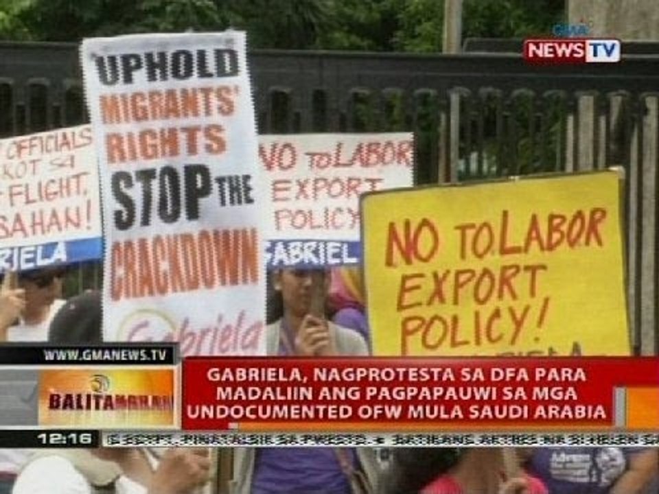 Gabriela, nagprotesta sa DFA para madaliin ang pagpapauwi sa mga undocumented OFW mula Saudi Arabia