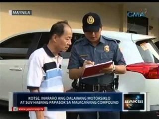 2 motorsiklo at SUV, inararo ng kotseng papasok sa Malacañang compound