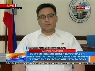 Customs Comm. Ruffy Biazon, nagbitiw sa pwesto matapos kastiguhin ni PNoy ang kanyang ahensya