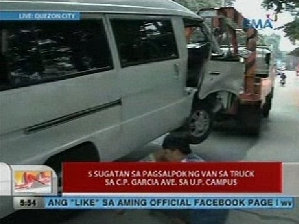 UB: 5 sugatan sa pagsalpok ng van sa truck sa C.P. Garcia Ave. sa U.P. campus