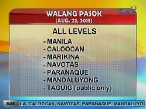 UB: Alamin ang mga eskwelahang walangpasok ngayong araw (Aug. 22, 2013)