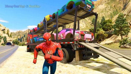Lightning McQueen and Friends lost the wheels on the road Spiderman found tip truck with wheels
