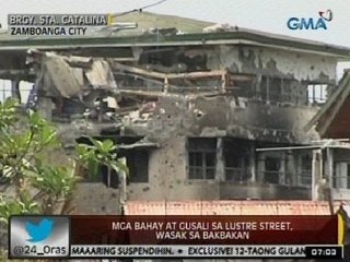 24Oras: Mga bahay at gusali sa Lustre Street sa Zamboanga City, wasak sa bakbakan