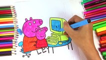 Peppa Pig and Mummy Pig Play Computer Coloring Pages Fun Art Video for Kids - Rainbow Studio