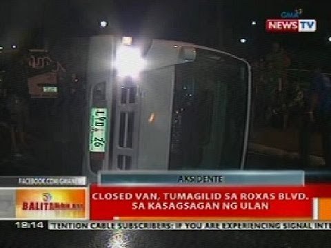 BT: Closed van, tumagilid sa Roxas Blvd. sa kasagsagan ng ulan