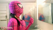 PINK SPIDERGIRL BATH TIME vs SPIDERMAN Bubble BathTime - Fun in Real Life Superhero Movie - SHMIRL