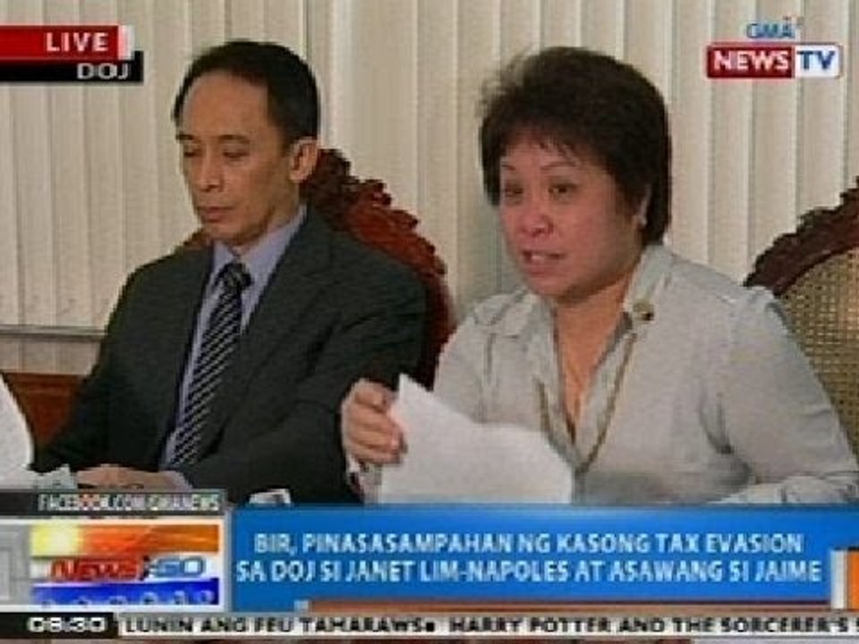 NTG: BIR, pinasasampahan ng kasong tax evasion sa DOJ si Janet Napoles at asawang si Jaime Napoles