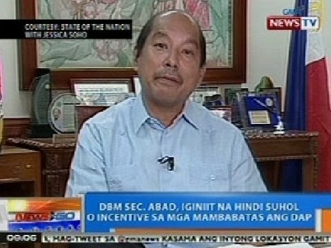 NTG: Abad, iginiit na hindi suhol o incentive sa mga mambabatas ang DAP