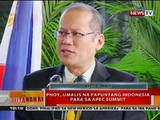 BT: PNoy, umalis na papuntang Indonesia para sa APEC Summit