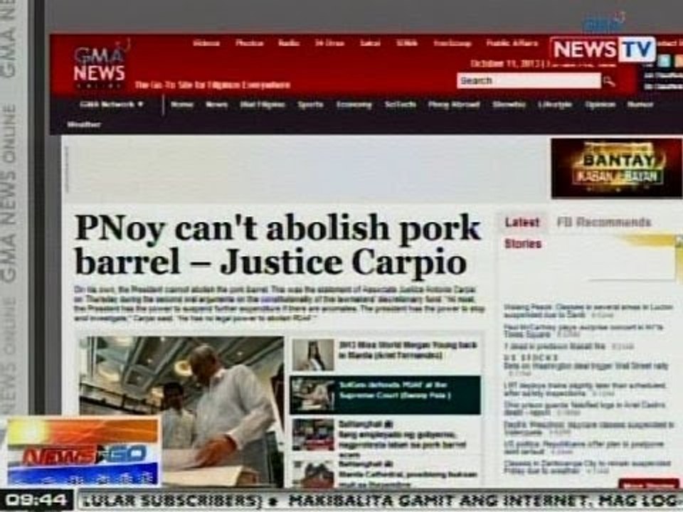 NTG: SC Associate Justice Antonio Carpio: Hindi maaaring i-abolish ni PNoy ang pork barrel