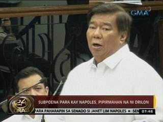 24 Oras: Subpoena para kay Napoles, pipirmahan na ni Drilon