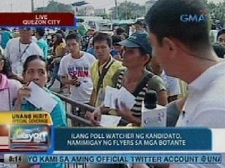 UB: Ilang poll watcher ng mga kandidato sa QC, namimigay ng flyers sa mga botante
