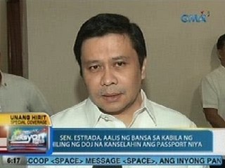 UB: Jinggoy, aalis ng bansa sa kabila ng hiling ng DOJ na kanselahin ang passport niya
