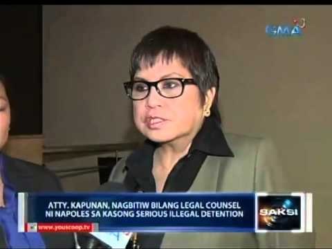 Atty. Lorna Kapunan, nagbitiw bilang abugado ni Napoles sa kasong serious illegal detention