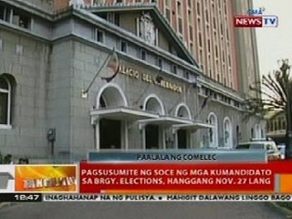 BT: Pagsumita ng SOCE ng mga kumandidato sa brgy. elections, hanggang Nov. 27 lang