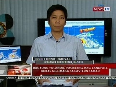 QRT: Bagyong Yolanda, posibleng mag-landfall bukas ng umaga sa Eastern Samar
