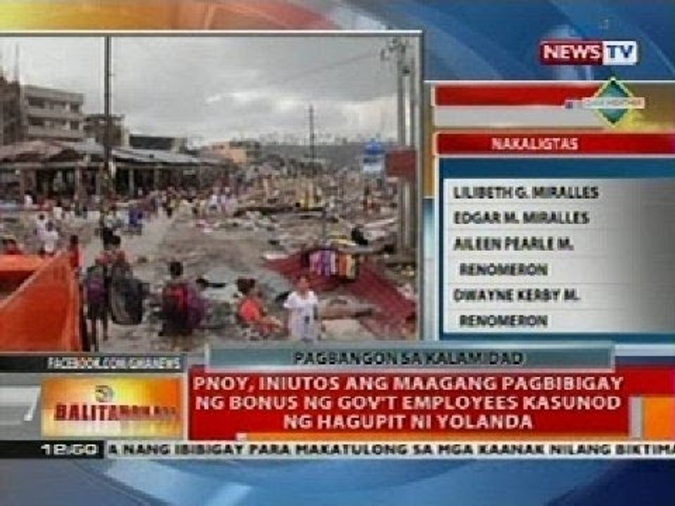 PNoy, iniutos ang maagang pagbibigay ng bonus ng gov't employees kasunod ng hagupit ng Yolanda