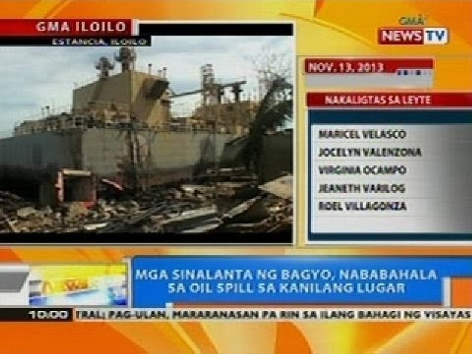 NTG: Mga sinalanta ng bagyo, nababahala sa oil spill sa kanilang lugar