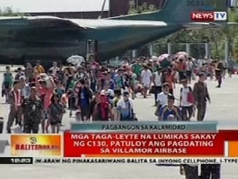 BT: Mga taga-Leyte na lumikas sakay ng C130, patuloy ang pagdating sa Villamor Airbase
