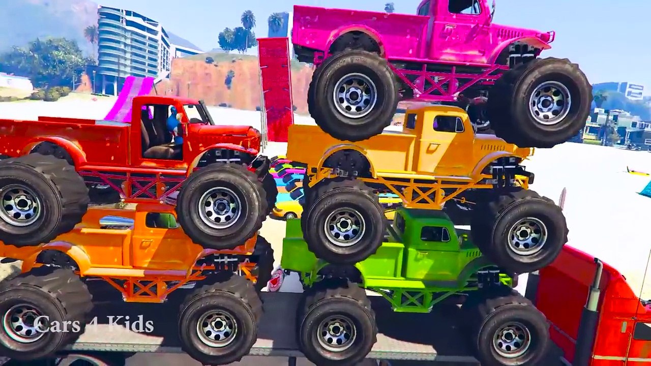 MONSTER TRUCK Transportation in Spiderman Kids Cars Cartoon w Colors for Children Nursery Rhymes