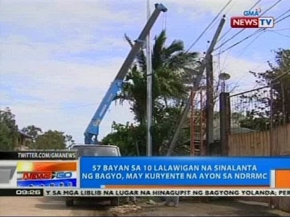 NTG: 57 bayan sa 10 lalawigan na sinalanta ng bagyo, may kuryente na ayon sa NDRRMC