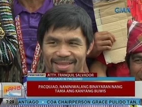 UB: Atty. Tranquil Salvador, sinagot ang umano'y kakulangan sa pagbabayad sa buwis ni Pacquiao