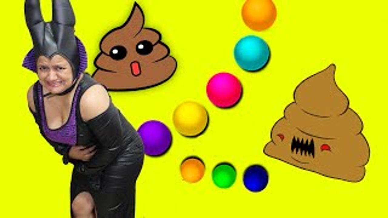 Maleficent POO COLORED BALLS with Batman & Spiderman vs Joker Superhero Fun in Real Life