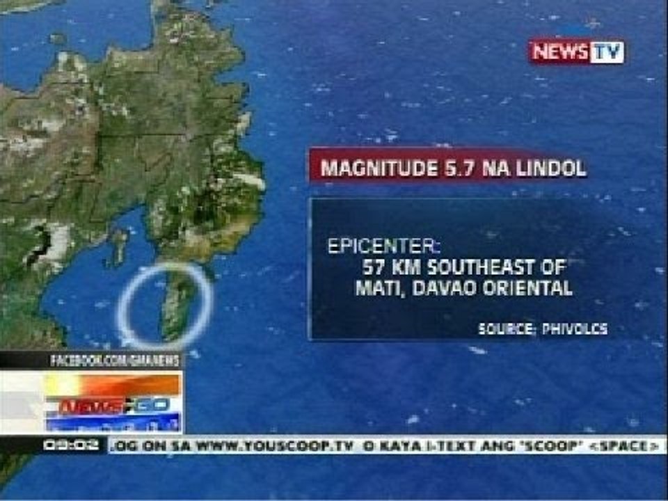 NTG: Davao Oriental, niyanig ng magnitude 5.7 na lindol