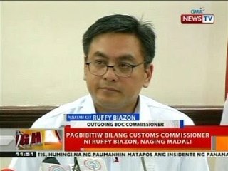 BT: Customs Comm. Biazon, nagbitiw sa pwesto nang madawit sa pork barrel scam