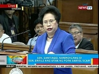 BP: Sen. Santiago, nanindigang si Sen. Enrile ang utak ng pork barrel scam