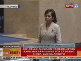 BT: Rep. Bello, naghain ng resolusyon para makapagbakasyon sa pasko si Rep. Gloria Arroyo