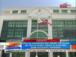 Apela ni Sarangani Rep. Manny Pacquiao na TRO sa pagka-freeze sa kanyang bank accounts, diringgin