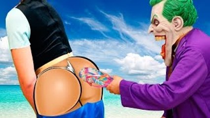 Maleficent vs Joker FLIP FLOPS PRANK! w/ Spiderman - Superhero Fun In Real Life IRL