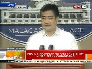 BT: PNoy, tinaggap na ang pagbibitiw ni Sec. Ricky Carandang
