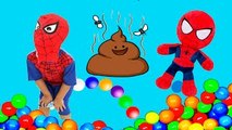 Spider Kid & Spider Baby Poop Colored Balls vs Joker w/ Spiderman, Frozen Elsa Superhero C