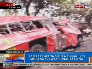 NTG: Pampasaherong bus na nahulog mula sa Skyway, hinahatak na