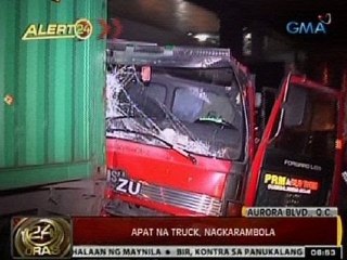 24Oras: 4 na truck, nagkarambola sa Aurora, Blvd., QC