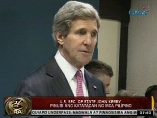 24Oras: US Sec. of State John Kerry, pinuri ang katatagan ng mga Pinoy