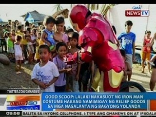 NTG: Lalaking naka iron man costume, namigay ng relief goods sa mga nasalanta ng bagyo