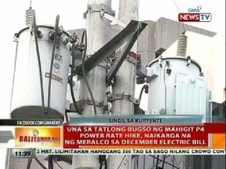Una sa tatlong bugso ng mahigit P4 power rate hike, naikarga na ng Meralco sa December electric bill