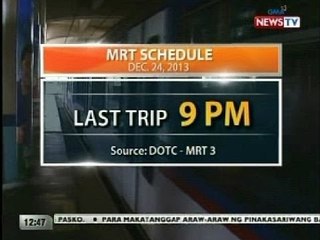 BT: MRT travel schedule (Dec. 24, 2013)