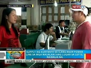 BP: Supply ng kuryente sa ilang main power line sa mga nasalantang lugar sa Leyte, naibalik na