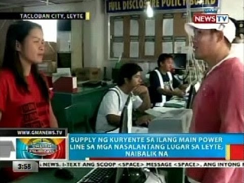 BP: Supply ng kuryente sa ilang main power line sa mga nasalantang lugar sa Leyte, naibalik na