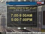 NTG: MRT at LRT, may libreng sakay sa Lunes (Dec. 30, 2013)
