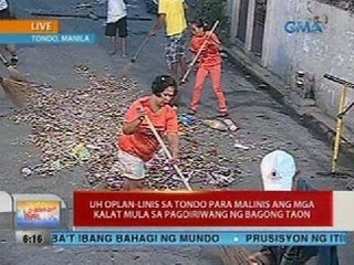 UH Oplan-linis sa Tondo para malinis ang mga kalat mula sa pagdiriwang ng Bagong Taon